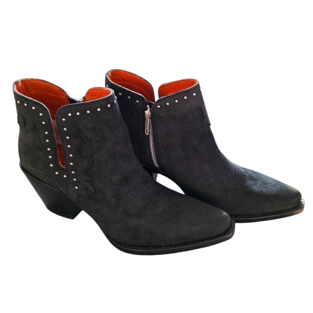 Buck & Brana Black Suede Ankle Booties With Silver Studs Size 7